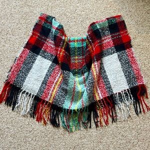 Aerie Blanket Scarf Wrap with Fringe Red, Black, White Women’s